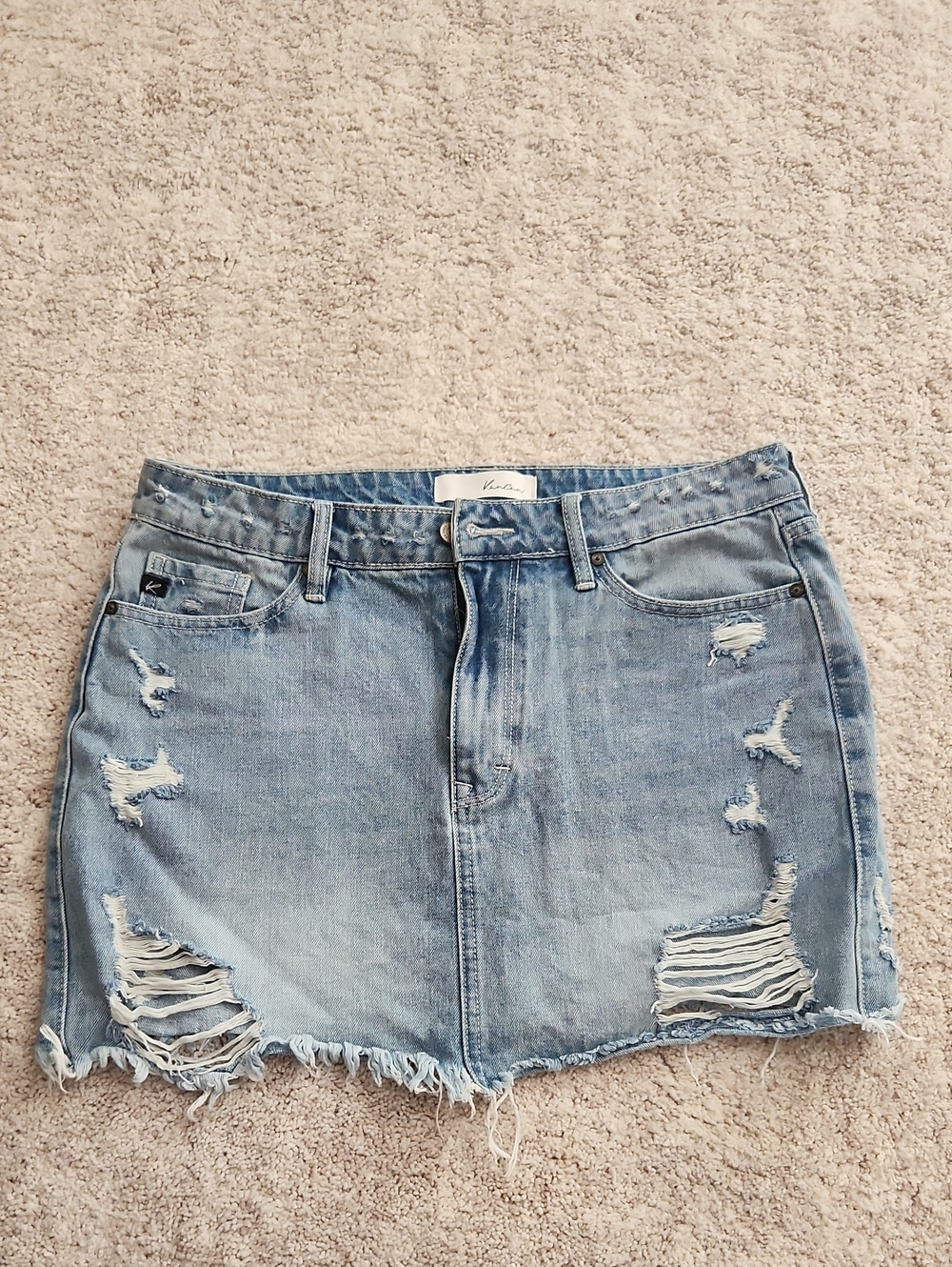 KanCan Light Blue Distressed Denim Mini Skirt